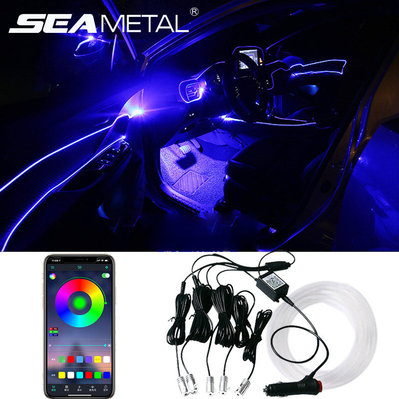 Car Interior LED Ambient Light Kit – 4 Outputs 6m Fiber Optic (App Control)